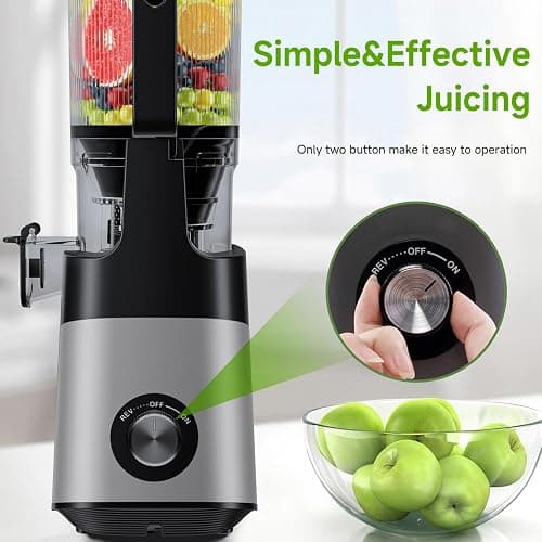 EanOruus Cold Press Juicer, 5.8" Wide Feed Chute Juice Extractor Machine with 400W, High Juice Yield, Slow Masticating Juicer for Whole Vegetables & Fruits, Dark Grey thumbnail 8