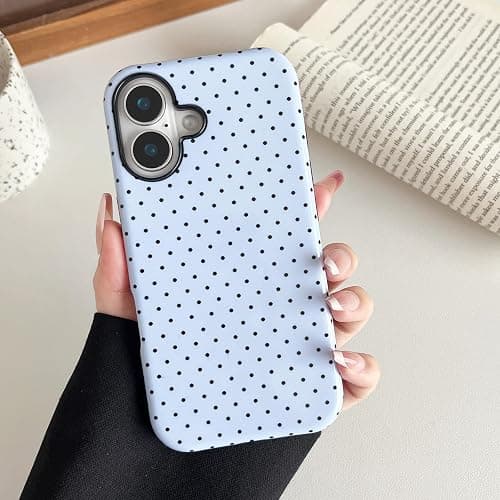 Sayoaho Compatible with iPhone 17 Case, Fashion Cute Polka Dot Pattern Aesthetic Design for Women, Soft TPU and Hard Back Shockproof Phone Case for iPhone 17 6.3 inch, Blue thumbnail 3
