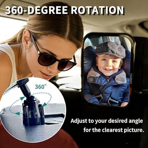 Funbliss Baby Car Mirror for Rear Facing Seat,360° Rotation, Safety CertifiedShatterproof Acrylic Glass, Clear Wide View,Infant Car Mirror for Car Seat Rear Facing,Baby Vehicle Mirror thumbnail 2