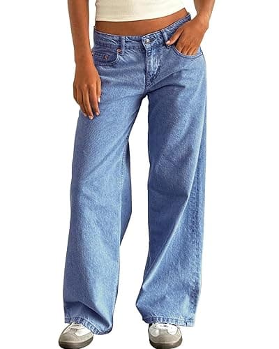 Flvsun Women's Wide Leg Low Waisted Baggy Jeans Casual Loose Y2K Boyfriend Straight Denim Pants - Image 1