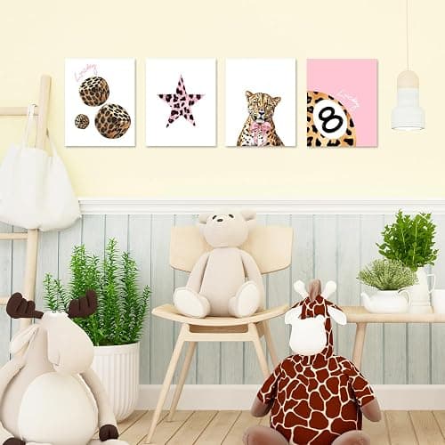JINYO Coquette Pink Leopard Print Bow Lucky 8 Ball Dice Star Wall Art Prints Set of 4, Funky Y2K Pink Leopard Aesthetic Wall Decor Posters Pictures for Home Girls Room Apartment, 8x10 Unframed thumbnail 4