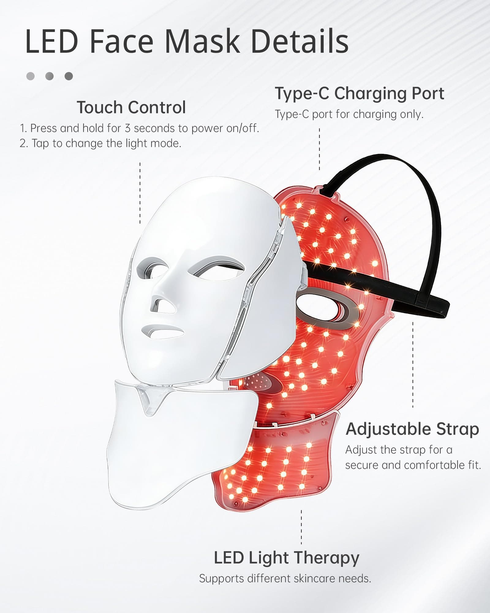Red Light Therapy Face Mask, 7 Color LED Light Therapy for Skin Rejuvenation, Anti-Ageing, Acne Treatment, Collagen Boost, At-Home Beauty Device thumbnail 5