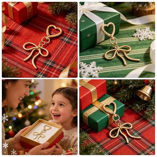 Rikhiua Cute Bow Keychain Elegant Bow Bag Charm Heart Keychain for Women Keys Bag Purse Decor Friend Sister Family thumbnail 4