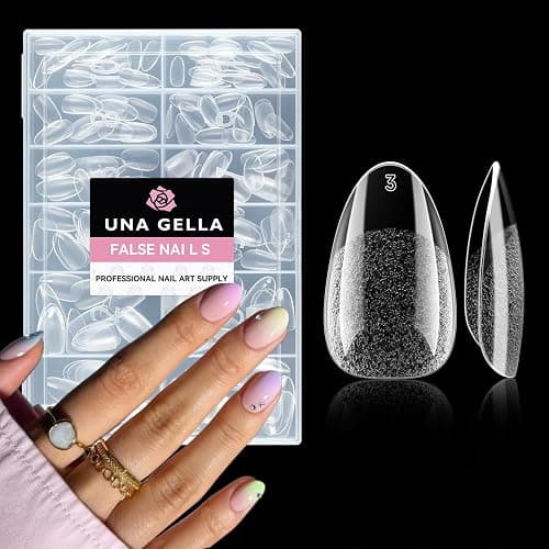 UNA GELLA Short Almond Round Fake Nails 216pcs Almond Press on Nails Pre-shape Oval Gel Nail Tips for Full Cover Acrylic Short Round Nails For Nails tips Extension 12 Sizes - Image 1