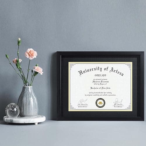 CORE ART 11x14 Diploma Frame Display Certificates 8.5 x 11 with Mat or 11 x 14 without Mat, College Degree Frame with Real Glass, Wall and Tabletop Display(Black) thumbnail 2