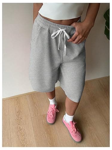 SHENHE Women's Wide Leg Sweat Shorts Drawstring Casual Lounge Sports Knee Length Bermuda Shorts thumbnail 5