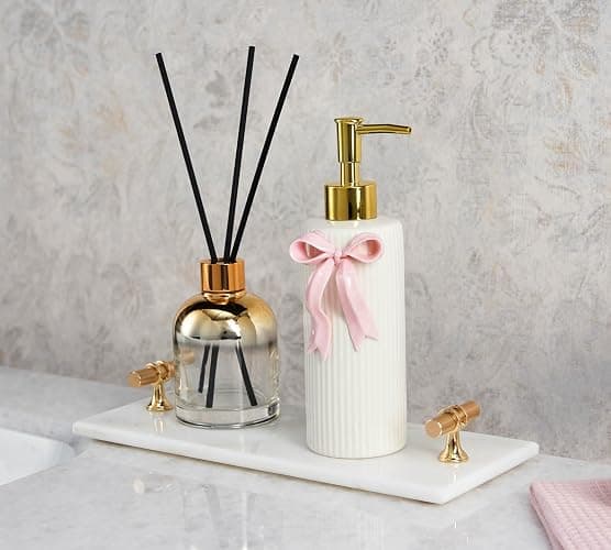 NEWHENGS Handmade Ceramic Bow Soap Pump Dispenser Hand Lotion Liquid Dispenser Refillable for Kitchen and Bathroom Decorative (Ribbon Pink) thumbnail 6