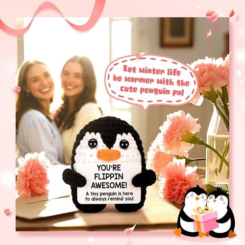 Positive Crochet Penguin, Funny Inspirational Christmas Birthday Gifts for Women Men Teen Grandkids Friend Coworker Appreciation, White Elephant Small Xmas Stocking Stuffers Emotional Cute Decor thumbnail 6