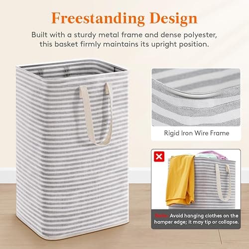 Lifewit 75L Large Collapsible Laundry Hamper, Tall Foldable Dirty Clothes Baskets Waterproof, Freestanding Design with Easy Carry Handles in Dorm Bedroom Bathroom College, Grey thumbnail 5