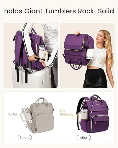 LOVEVOOK Laptop Backpack for Women with Giant Tumbler Holder Pocket,15.6 inch Waterproof Travel Backpack Purse Computer Laptop Bag,Professional Work College Nurse Teacher Backpack Daypack,Grayish Blue thumbnail 3