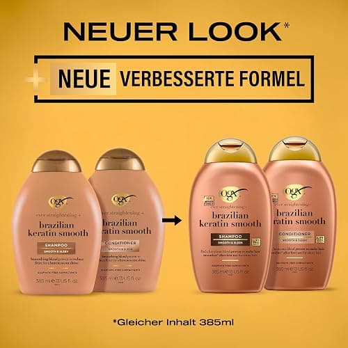 OGX Brazilian Keratin Smooth Shampoo (385 ml), glättendes Haarshampoo mit Keratin, brasilianischem Kokosöl, Avocadoöl und Kokosnussbutter, ohne Sulfate thumbnail 5