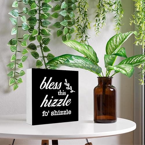Ruvoty Black Bless This Hizzle for Shizzle Sign Wooden Block,Funny Humor Home Decor for Shelves,Farmhouse Home Desk Decor,House Warming Gift for Friends thumbnail 2