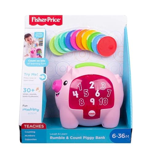 Fisher-Price Laugh & Learn Count & Rumble Piggy Bank, musical baby toy with fun motion action, GJC68 thumbnail 6