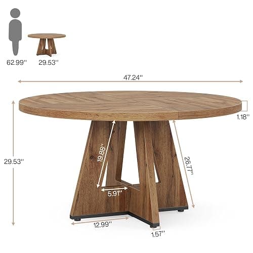 Tribesigns Farmhouse Dining Table, 47 Inch Round Dinner Table for 4, Rustic Round Dining Room Table for Home Dining Room Living Room (Wood) thumbnail 2