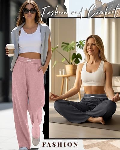 Neer 3 Pack Women's Cotton Lounge Pants High Waisted Wide Leg Yoga Pants Casual Comfy Athletic Loose Sweatpants with Pockets thumbnail 2