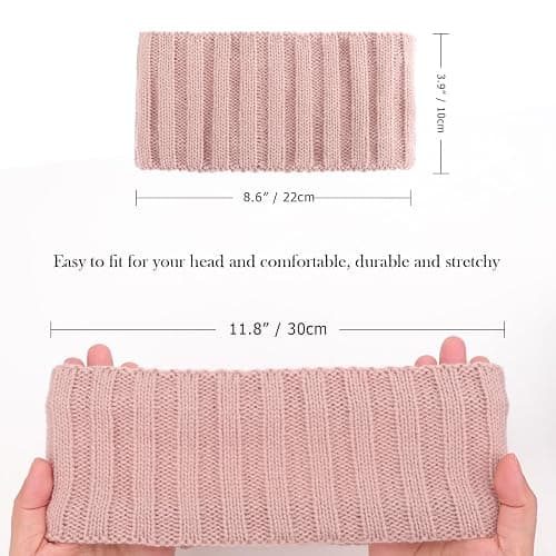 AQOKKA Knit Winter Headbands for Women Fuzzy Wool Fleece Lined Ear Warmers Elastic Turban Crocheted Head Wrap Winter Accessories for Women Cold Weather thumbnail 2