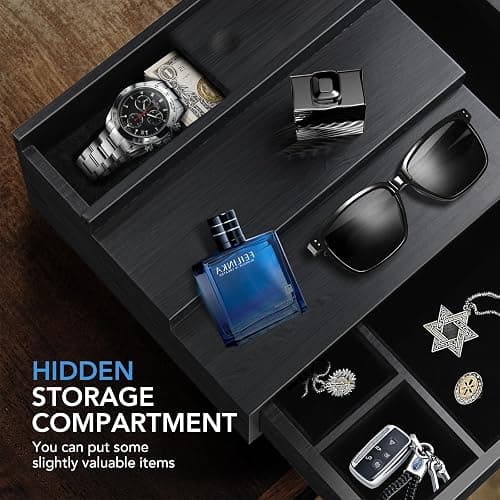 Cologne Stand Organizer for Men, 3 Tier Cologne Display Shelf with Velvet Lining Drawer and Compartments for Watch, Jewelry, Perfume Display Risers for Cologne, Great Gift for Father thumbnail 3