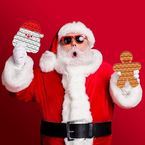 2 Pack Christmas Pop Poppet It Fidget Toys Set - Santa & Gingerbread Man, Christmas Eve Box Party Bag Stocking Fillers for Kids Gifts for Boys Girls Baby Xmas Popit Sensory Toy Game thumbnail 2