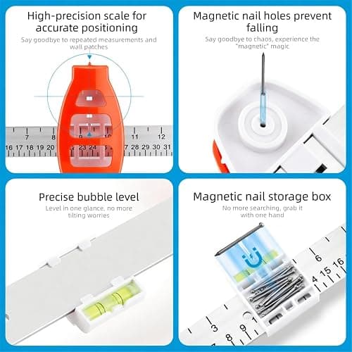 Pomya Picture Hanging Tool with Level, Precision Wall Mount Guide for Frames & Artwork, Easy Alignment & Marking Position Photo Frame Level Ruler for Wall Decor, Wall Friendly thumbnail 5