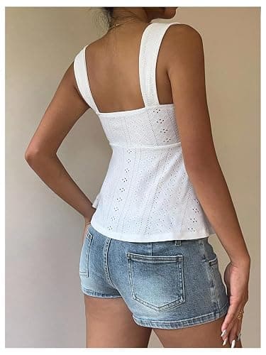Milumia Women's Eyelet Tie Front Ruched Tank Tops Y2k Drawstring Sexy Going Out Top thumbnail 3
