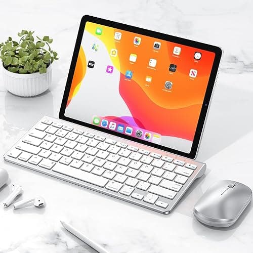OMOTON Bluetooth Keyboard and Mouse Set Compatible with all iPad Series. With Foldable Bracket, Light and Easy to Carry, Suitable for Business Travel/Home/Office, Silver thumbnail 9