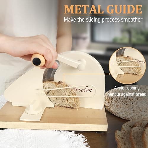 Brvclon Manual Bread Slicer for Homemade Sourdough,Adjustable Thickness,Hand Crank Bread Slicer with Stainless Steel Blade, Aluminum Alloy Frame & Solid Wood Base,Comes with 10 Bread Bags thumbnail 3