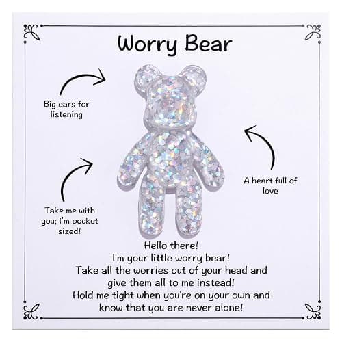 Pocket Bear Hug Anxiety Relief, Mental Health Positivity, Autism Fidget, Stress Relief for Her, Comforting Back to School Gift - White - Image 1