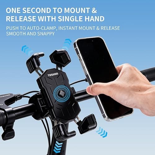 TOSUOD Bike Phone Mount & Holder, Motorcycle Phone Mount, Phone Holder for Bike, Ebike Phone Holder, 360° Rotatable, Quick Release, Anti-Shake, Fits 4.5"-7.2" for Bicycle, Scooter thumbnail 2