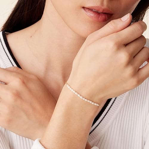 PAVOI 18K Gold Plated Beaded Freshwater Cultured Pearl Bracelet for Women | Dainty Bracelet with Pearl Beads thumbnail 2