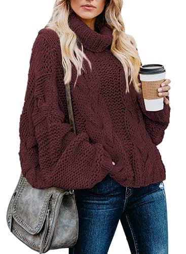 Dokotoo Womens 2025 Winter Fall Solid Turtleneck High Neck Balloon Long Sleeve Sweaters Pullover Outerwear - Image 1