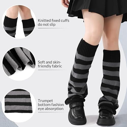 Jspupifip Leg Warmers for Girls, Knit Flared Long Leg Sleeves Socks, Y2K Kawaii Winter Accessories Halloween Christmas thumbnail 3