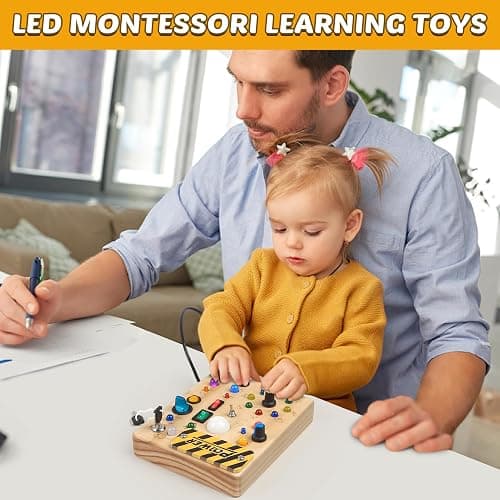 Joyreal Montessori Toddler Busy Board, 19 Led Wooden Sensory Board Educational Toy, Montessori Toys for 1-6 Year Old, Travel Toys Gifts for Toddlers Boys and Girls thumbnail 2