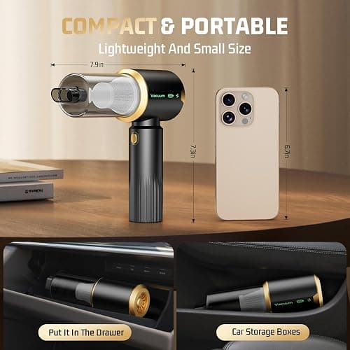 JIXINMIYUE Car Handheld Vacuum Cordless: Car Vacuum Cleaner with 16000Pa Ultra-Strong Suction, Brushless Motor & HEPA Filter - Lightweight Design for Drivers and Office Workers - Jet Black thumbnail 7