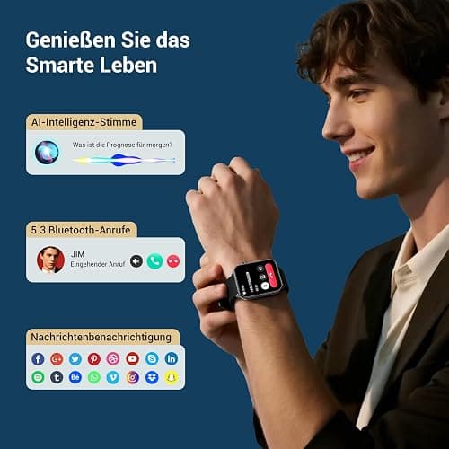 Smartwatch Herren Damen, 1,91'' HD Touch Fitnessuhr mit LED Taschenlampe & Bluetooth Anrufe, 100+ Sportmodi Fitness Tracker mit SpO2-Schlaf-Schrittzähler-2 Armbändern, IP68 Wasserdicht für iOS Android thumbnail 3