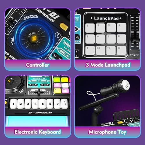 Kids DJ Mixer Controller Table Musical Toy Electronic Bluetooth Toy with LED Lights Sound Effect Microphone Piano DJ Board Key Musical Instruments Birthday Gift Toys for 3 4 5 6 7 Year Old Boy Girl thumbnail 4