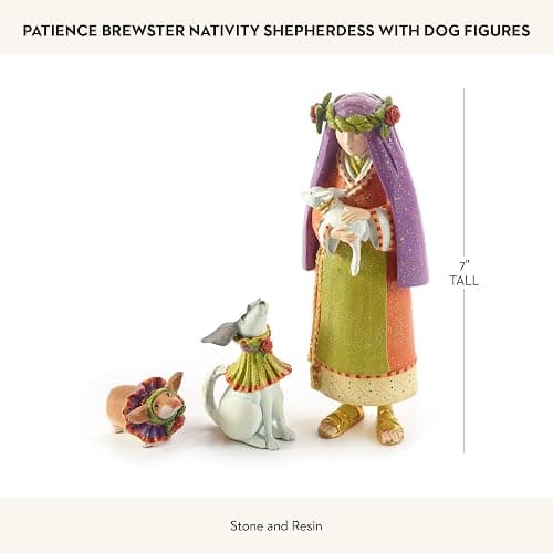 MACKENZIE-CHILDS Patience Brewster Nativity Figurine, Christmas Nativity Home Decor, Shepherdess with Dog thumbnail 3