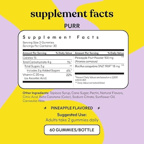 Lemme Purr Vaginal Probiotic Gummies for Women - Balanced pH, Healthy Odor, Yeast Balance & Flora Support + Vitamin C for Immune Health - Tasty Pineapple (60 Count) thumbnail 5