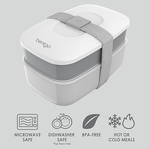 Bentgo Classic - Adult Bento Box, Stackable 3-Compartment Lunch Box with Removable Utensil Set and Sealing Strap, BPA-Free, Food Container Ideal for Meal Prep, Work, and On the Go (Gray) - Gray thumbnail 3
