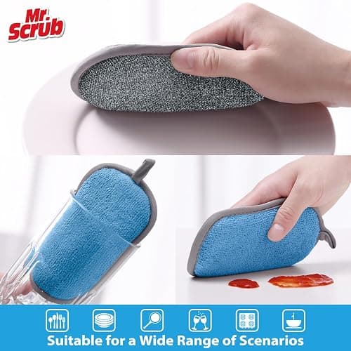Sponges Kitchen Dish Sponge for Washing Dishes Cleaning Kitchen, All-Purpose, 6 Pack, Non Scratch, Rough Scrubbers Side for Non-Stick Cookware, Soft Microfiber Scrub Side for Dishes, Mr. Scrub thumbnail 3