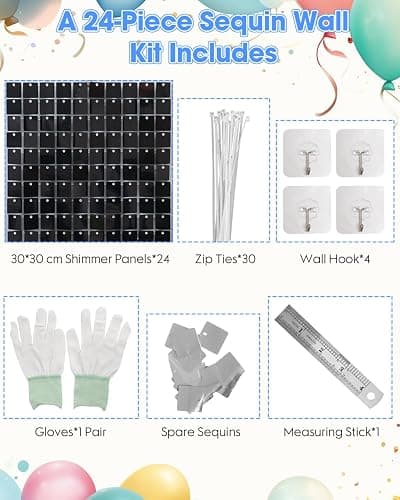 Black Shimmer Wall Backdrop 24 Panels Cover 4 x 6 Ft, Photo Backdrops for Wedding,Graduation,Anniversary,Birthday,Party Decoration thumbnail 4