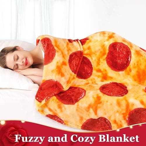 Jorbest Pizza Blanket Birthday Gifts for Women Men Teen Boys Girls, Double Sided Novelty Pizza Throw Blanket Funny Gifts for Adult and Kids, 285 GSM Soft Flannel Fun Food Blanket (Red, 60 inches) ﻿ thumbnail 6