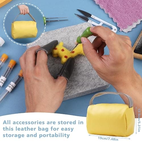 kdafio 74 Needle Felting Tools, Needle Felting Kit with Hand Carders Wooden Wool Carders Needle Felting with Needle Leather Finger Protector for DIY Felting Wool Projects thumbnail 7