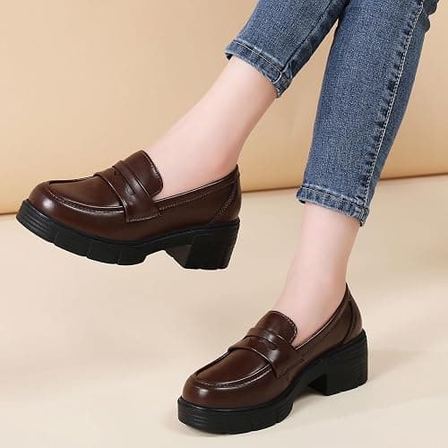 TKKAE Loafers for Women Penny Slip On Chunky Block Heel Platform Loafer | Women's Lug-Sole Loafers Comfortable Business Casual Dress Office Work Shoes for Ladies Daily Walking Shoes thumbnail 4