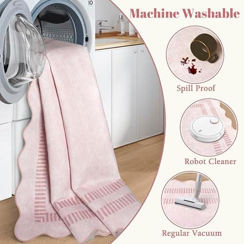 LORWER Pink Rugs for Living Room 8x10, Soild Machine Washable Area Rugs for Bedroom Girls, Non Slip Ultra-Thin Low-Pile Carpet for Playroom Nursery Kids Room thumbnail 5