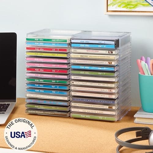 STORi Stackable Clear Plastic CD Organizer with Rubber Feet | Rectangular Jewel Cases Holder Perfect for Theatre Room | Holds up to 30 CD Cases | Made in USA thumbnail 2