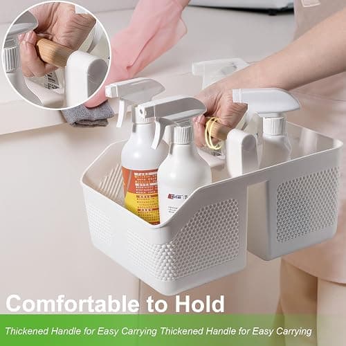 rejomiik Shower Caddy Portable with Bamboo Handle, Plastic Basket Cleaning Caddy Organizer Storage Tote for Bathroom, College, Dorm Room Essentials, White thumbnail 5