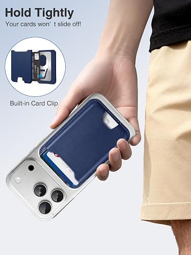 TopMade for Magsafe Wallet, Strongest Magnetic Card Holder for iPhone 17, iPhone 16/15/14/13/12 Series, Leather Magnetic Phone Wallet with Powerful Magnet, RFID Blocking, Fit 4 Cards, Dark Blue thumbnail 4