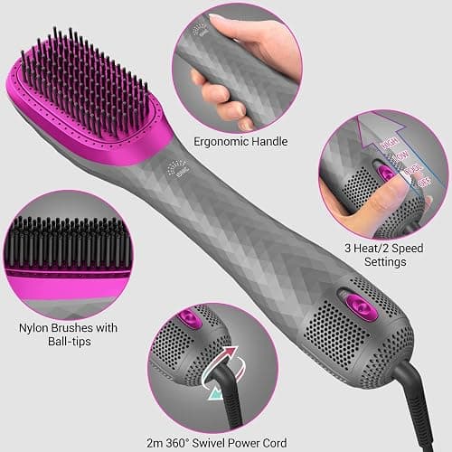 APOKE 3 in 1 Hair Dryer Brush Professional 1200W Powerful Ceramic Tourmaline 3 Heat/2 Speed Settings One Step Hair Dryer and Styler (Gray) thumbnail 3