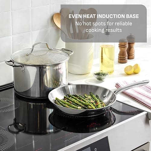 T-fal Stainless Steel Cookware Set, 11 Piece, Induction Cookware, Oven Safe to 500°F, Kitchen Cooking Set w/Fry Pans, Pots and Pans, Dutch Oven, Saucepans, Kitchen Essentials, Silver thumbnail 6