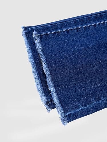 Flamingals Mid Rise Bootcut Jeans for Women Wash Seam Back Button Decor Raw Hem Denim Jeans with Pockets thumbnail 5